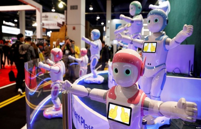 Avatarmind&#039;s iPal Smart AI Robots, designed to be companions for children and elderly, perform calisthenics during the 2018 CES in Las Vegas, Nevada, Jan. 9, 2018.