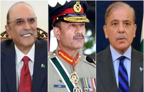 President Asif Ali Zardari, Prime Minister Muhammad Shehbaz Sharif and Chief of Army Staff and Chief of Defence Forces, Field Marshal Syed Asim Munir,