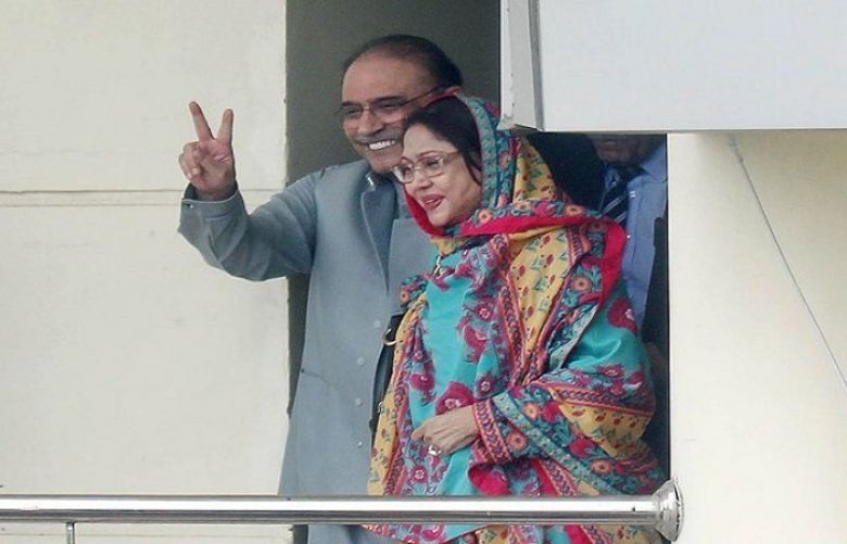 Pakistani Peoples Party Co-chairman Asif Ali Zardari, party leader Faryal Talpur