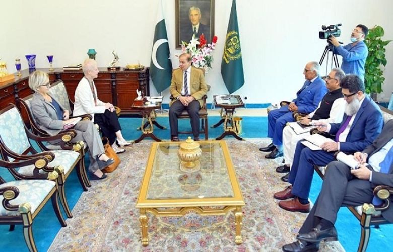 Envoy of the European Union to Pakistan, Dr Riina Kionka calls on Prime Minister Shehbaz Sharif at the Prime Minister House.