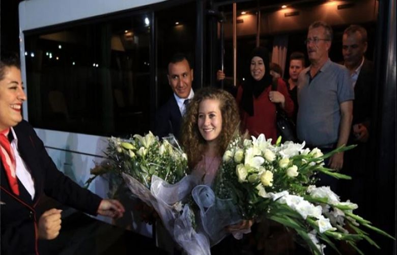 Palestinian activist Ahed Tamini and her family   arrived at Tunisian airport