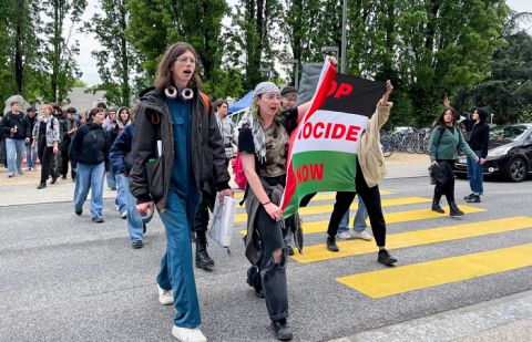 Students take part in a pro-Palestinian protest at the University of Lausanne, Switzerland.
