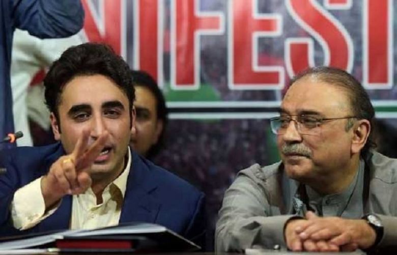 Former president and Pakistan Peoples’ Party (PP) co-chairman Asif Ali Zardari and his son and party chairman Bilawal Bhutto Zardari