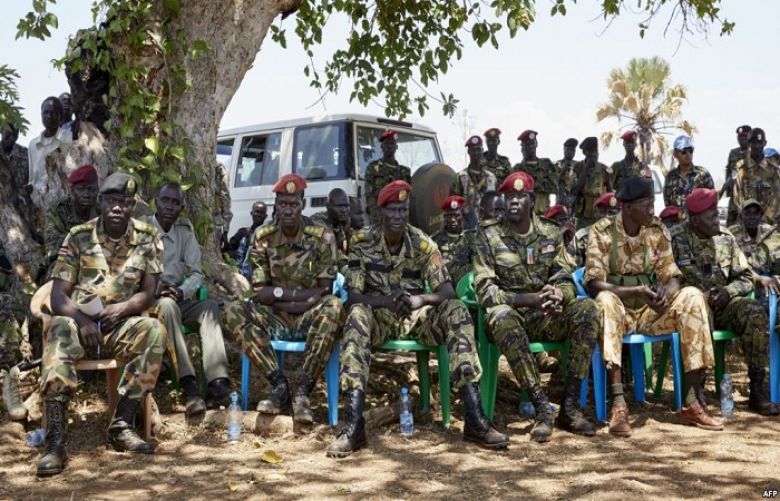Members of the SSPDF special forces Tiger Batallion gather in Pageri, S. Sudan on Feb. 14, 2019. Members of SSPDF and their ex-rivals, SPLA-IO, gathered in Pageri to continue peace talks.