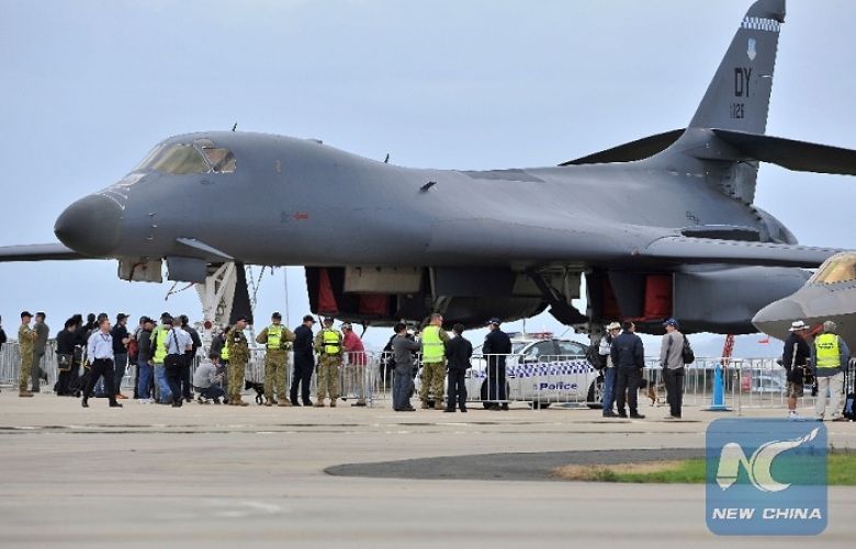 In this file photo taken on March 1, 2011, visitors view a U.S. Air Force B-1 bomber on the opening day of the Australian International Airshow and Aerospace and Defence Expo in Melbourne. 