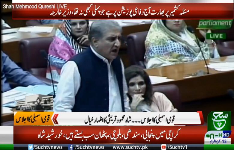 Foreign Minister Shah Mahmood Qureshi speaking in the National Assembly