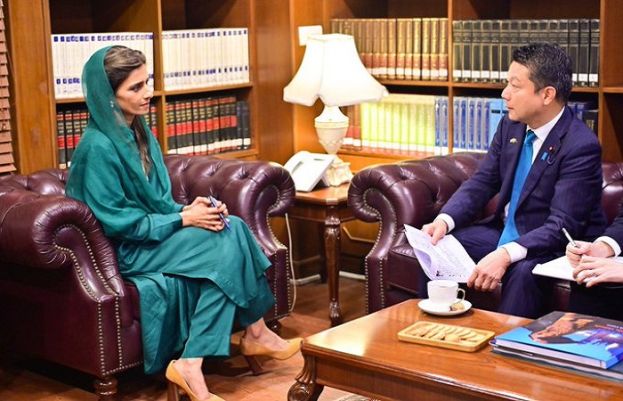 Japan's Parliamentary Vice-Minister for Foreign Affairs Honda Taro calls on Minister of State for Foreign Affairs Hina Rabbani Khar in Islamabad
