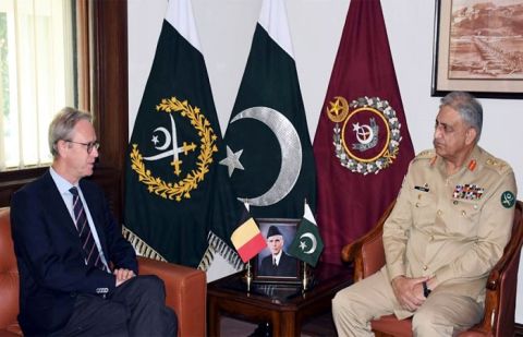 Belgian Ambassador Charles Joseph M Delogne called on Army Chief General Qamar Javed Bajwa in Rawalpindi