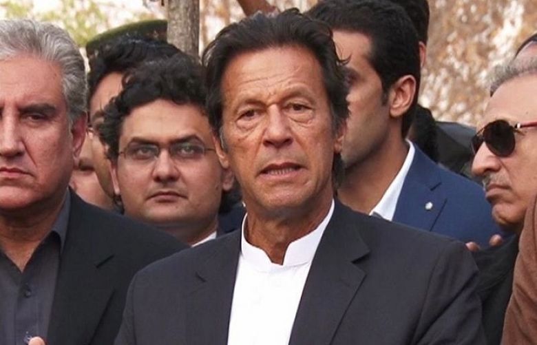 PTI Chief Imran Khan during talking to media persons in Islamabad