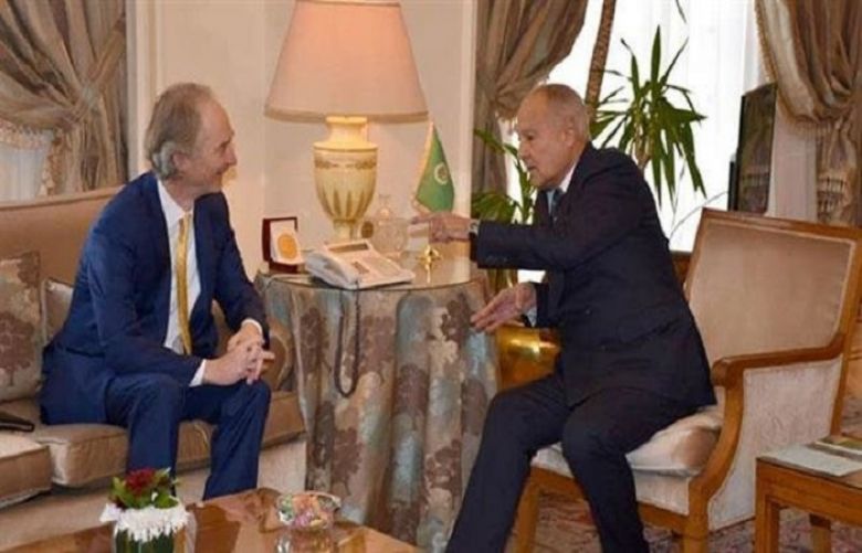 Secretary-General of the Arab League Ahmed Aboul Gheit and United Nations’ new envoy to Syria, Geir Pedersen