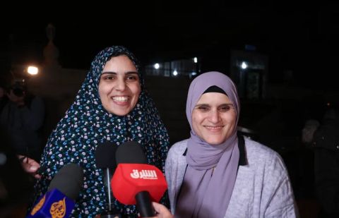 Released Palestinian prisoner Marah Bakeer [L] with her mother, Sawsan [R]