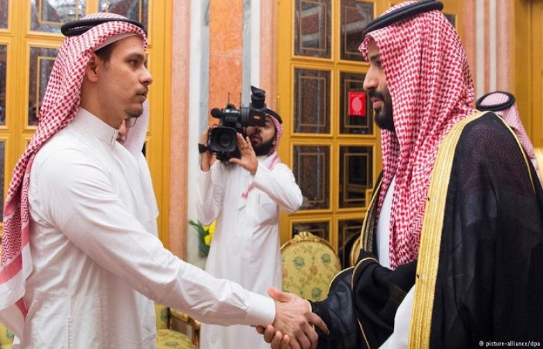 Photographs of the gathering showed Khashoggi&#039;s brother Sahl bin Ahmed Khashoggi and his son Salah Jamal Khashoggi (pictured above) exchanging handshakes with the two royals as a cameraman filmed in the background. 