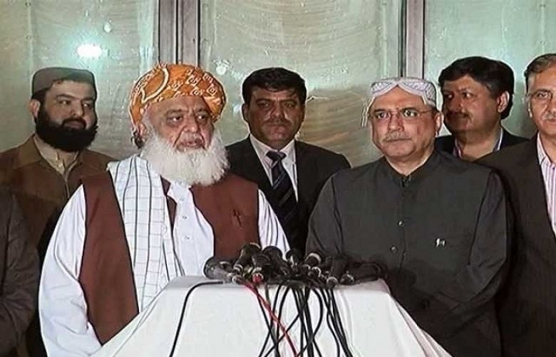 Pakistan Peoples Party (PPP) co-chairman Asif Ali Zardari and Jamiat Ulema Islam-Fazl (JUI-F) chief Maulana Fazlur Rehman