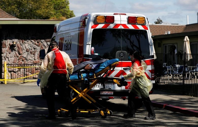 An ambulance crew transports a patients to gateway care and Rehabilitation Center on hayward, California, U.S