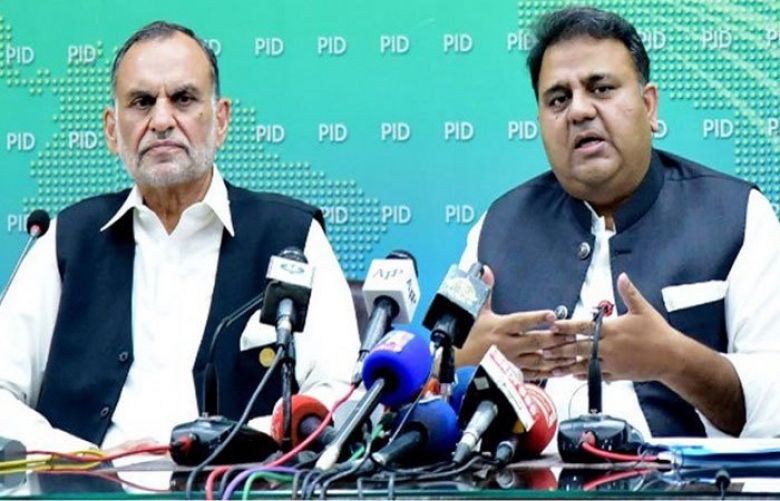 Federal Minister for Information and Broadcasting Fawad Chaudhry and Railways Minister Azam Khan Swati