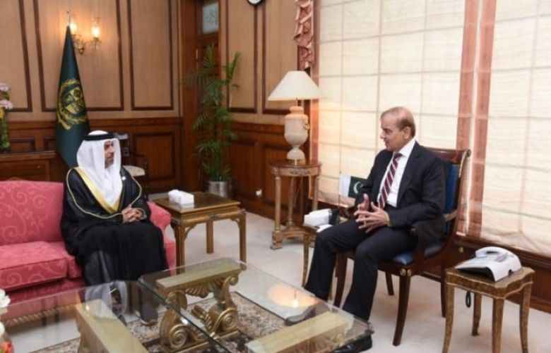 Prime Minister Shehbaz Sharif and UAE Ambassador Hamad Obaid Ibrahim Salem Al-Zaabi