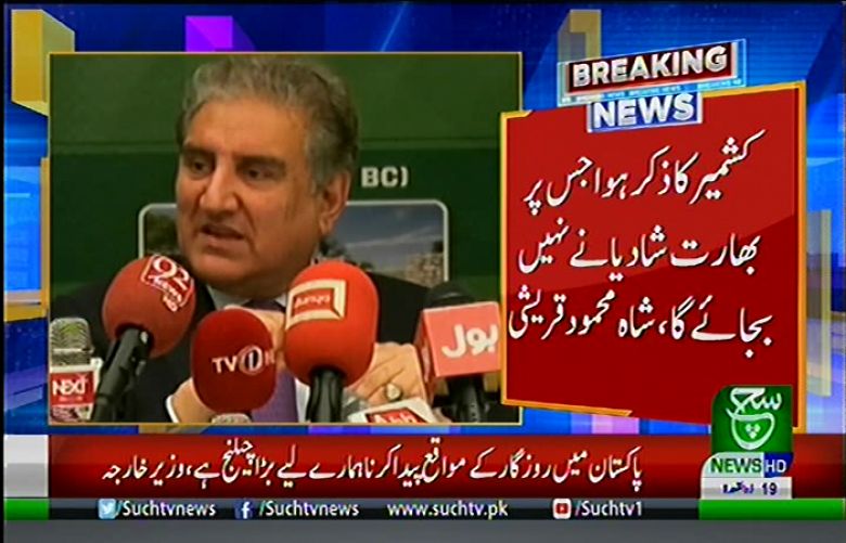Foreign Minister Shah Mehmood Qureshi addressing a news conference in Washington