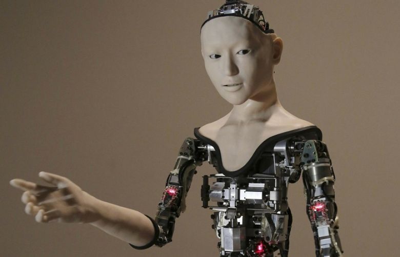 FILE - This Monday, Aug. 1, 2016 file photo shows the humanoid robot &quot;Alter&quot; on display at the National Museum of Emerging Science and Innovation in Tokyo. Understanding humor may be one of the last things that separates humans from ever smarter machines, computer scientists and linguists say.