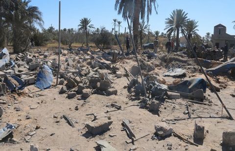 A view shows damage at the scene after an airstrike by U.S. warplanes against Islamic State in Sabratha, Libya in this February 19, 2016 handout picture.