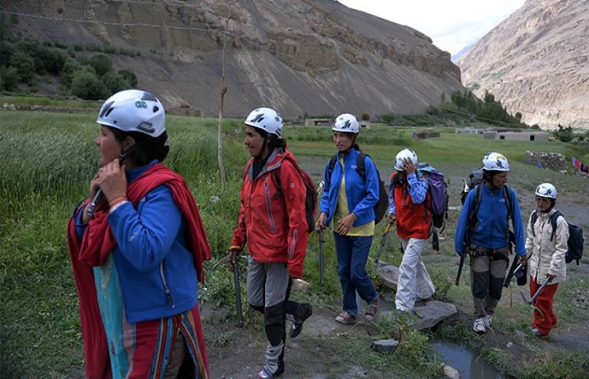 Students from the Shimshal Mountaineering School prepare to climb near the Shimshal village in the northern Hunza valley