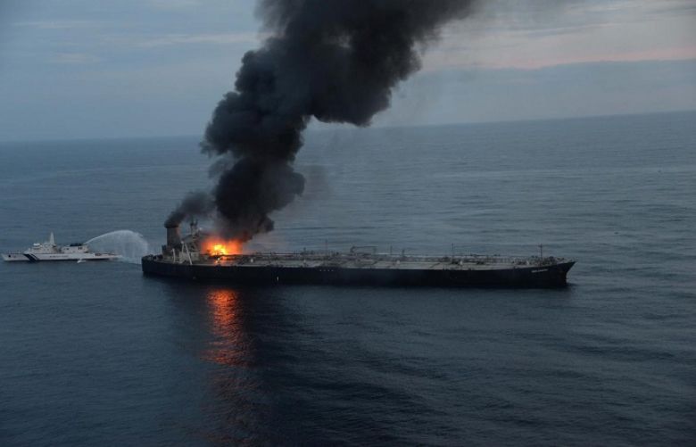 Fully loaded supertanker catches fire off Sri Lanka