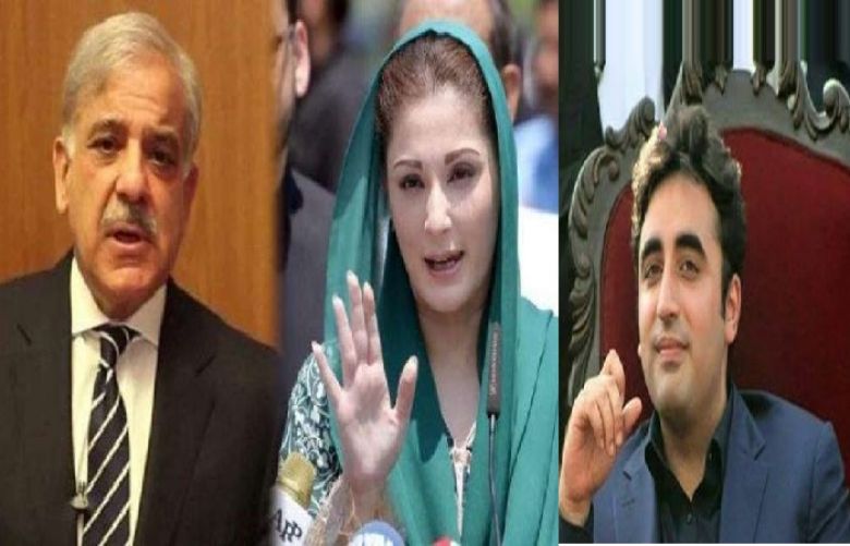 Leader of Opposition in National Assembly Shehbaz Sharif, PML-N vice president Maryam Nawaz.and PPP chairman Bilawal Zardari 