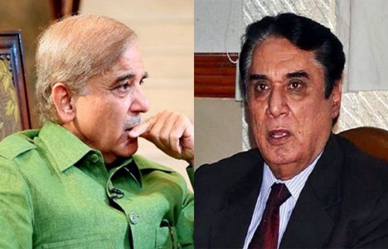 Opposition leader Shehbaz Sharif and National Accountability Bureau (NAB) chairperson Justice (retd) Javed Iqbal