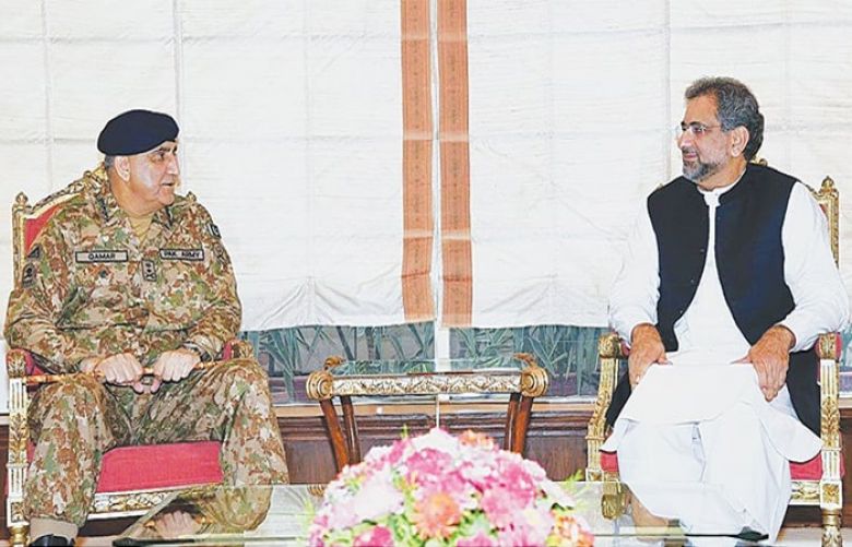 Prime Minister Shahid Khaqan Abbasi and Chief of Army Staff General Qamar Javed Bajwa 