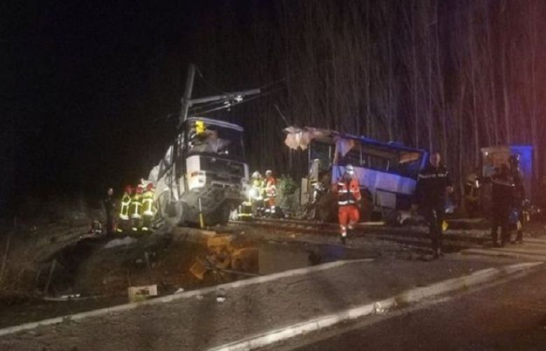 Train hits school bus in southwestern France