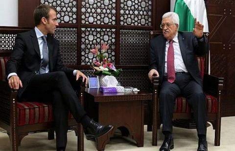 Palestinian president Mahmud Abbas meet French President Emmanuel Macron