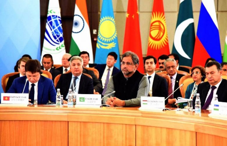 Prime Minister Shahid Khaqan Abbasi addressing Shanghai Cooperation Organization