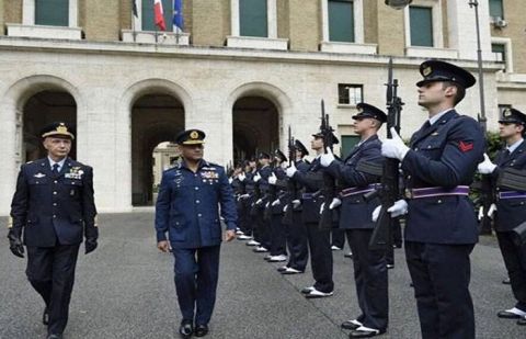 Italian Defence Chief and Air Chief Sohail Aman discuss matters of professional interest.