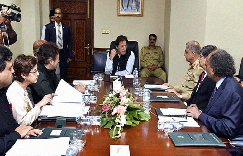 Prime Minister Imran Khan presiding over a high-level meeting at PM Office.