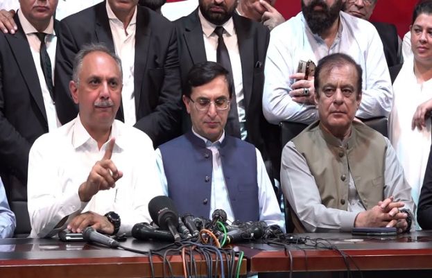 PTI Barrister Gohar Ali Khan on Friday held a media briefing following a meeting of the political committee