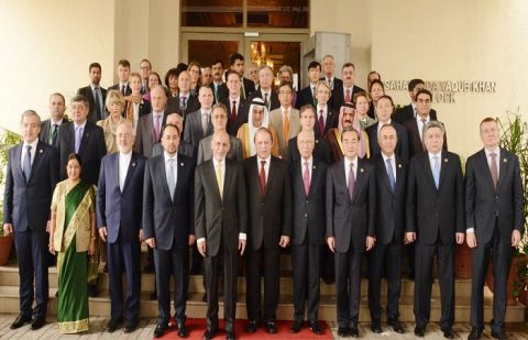 Prime Minister Muhammad Nawaz Sharif in a group photo with the participants of the Ministerial Conference of Heart of Asia - Istanbul Process at Islamabad on 09 December 2015.