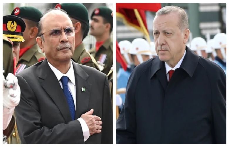 Turkish President Recep Tayyip Erdogan  and his Pakistani counterpart Asif Ali Zardari 