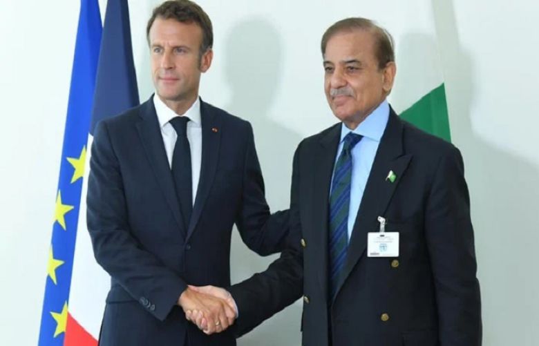  Prime Minister Muhammad Shehbaz Sharif and French President Emmanuel Macron