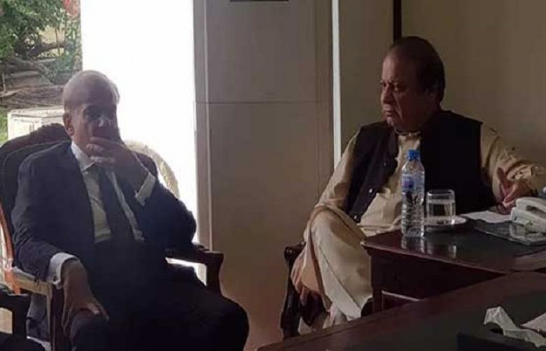 Former Prime Minister Nawaz Sharif meeting his brother and Pakistan Muslim League-Nawaz (PML-N) president Shehbaz Sharif