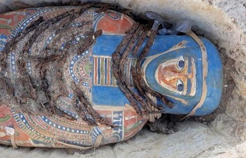 A newly-uncovered mummies dating back over 2,300 years that were found by Egyptian archaeologists at a pyramid complex south of Cairo. 