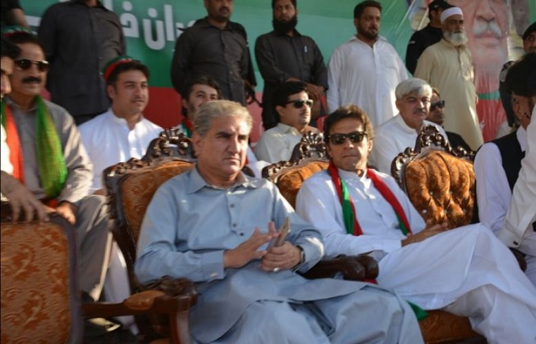 PTI Chairman Imran Khan and leadership on stage in Kohat