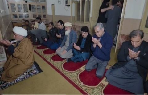 Naqvi, Talal Chaudhry pray at terror-hit mosque in show of resilience against terrorism