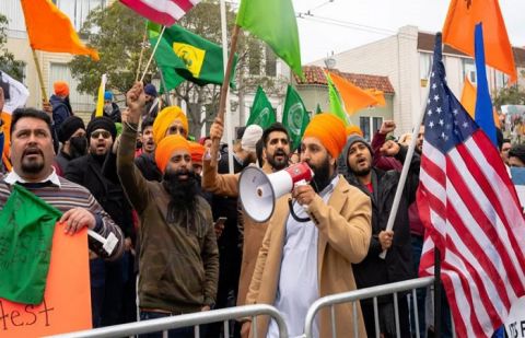 Sikh community hold protest demonstration against Modi-led government's atrocities
