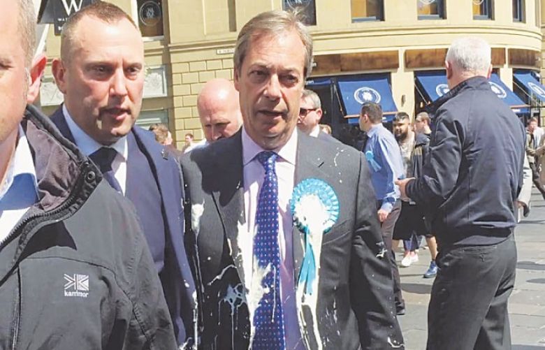 Pro-Brexit British politician hit by milkshake during campaign