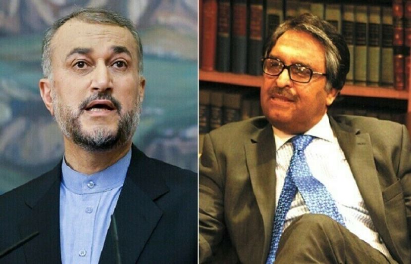 نگران وزیر خارجہ جلیل عباس جیلانی اور ایرانی وزیر خارجہ حسین امیر عبداللہیان 