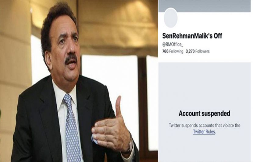 ٹوئٹر انٹطامیہ نے سینیٹر رحمان ملک کا اکاؤنٹ بند کر دیا