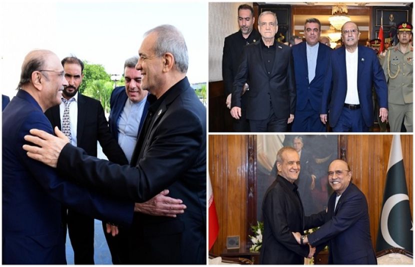 صدر مملکت آصف علی زرداری سےایرانی صدر ڈاکٹر مسعود پزشکیان ملاقات کررہے ہیں