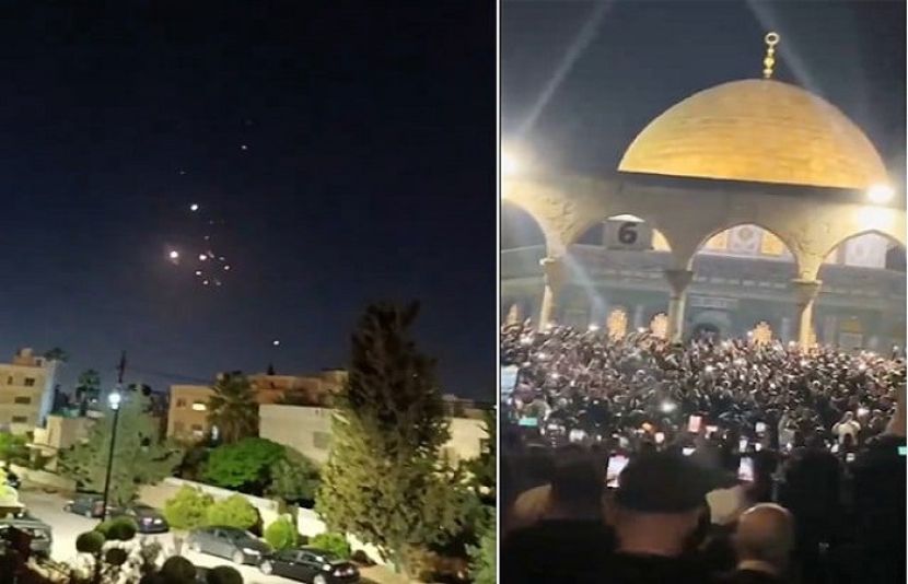 ایران کے اسرائیل پر میزائل اور ڈرون حملوں پر فلسطینیوں نے مسجد اقصیٰ کے باہر جشن منا رہے ہیں