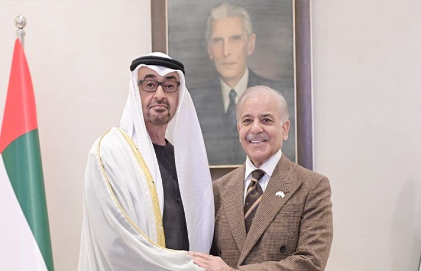 یو اے ای کے صدر محمد بن زاید النہیان کی وزیر اعظم شہباز شریف سے ملاقات، دونوں ممالک کے درمیان تعاون بڑھانے پر تبادلہ خیال