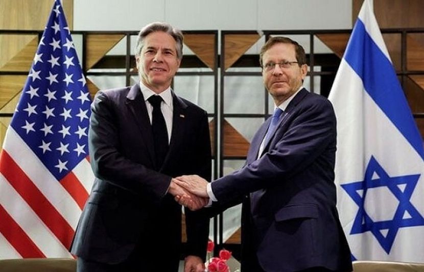 امریکی وزیر خارجہ انٹونی بلنکن سے اسرائیلی صدر اسحاق ہرزوگ  ملاقات کر رہے ہیں 