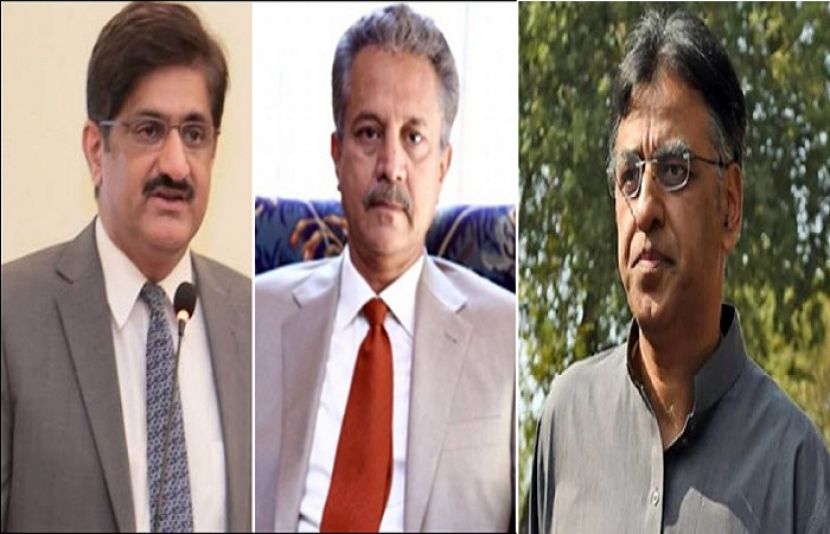 اسد عمر، میئر کراچی وسیم اختر، اسد عمر اور وزیر اعلیٰ سندھ مراد علی شاہ
